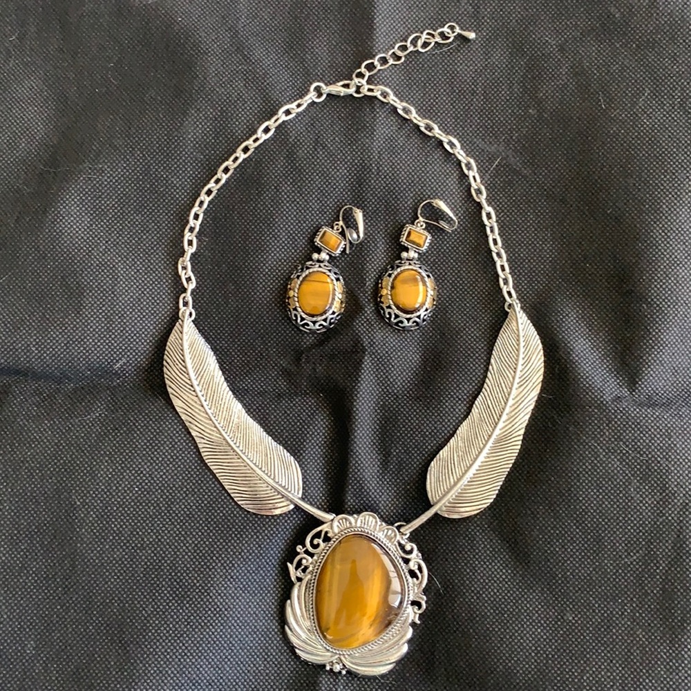 Tiger eye necklace and earrings